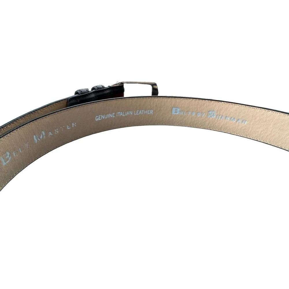 Belts by Sherman Size 44 Brown Black Trimmed Embossed Genuine Italian Leather